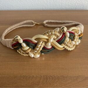 Vintage 80s Rope Beaded Belt in Cream Gold